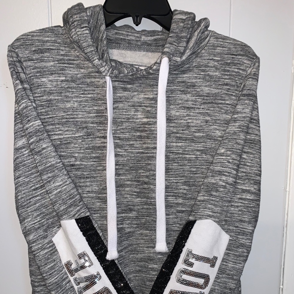 Gray Reflex Hoodie W/ Sequin and Glitter Decor